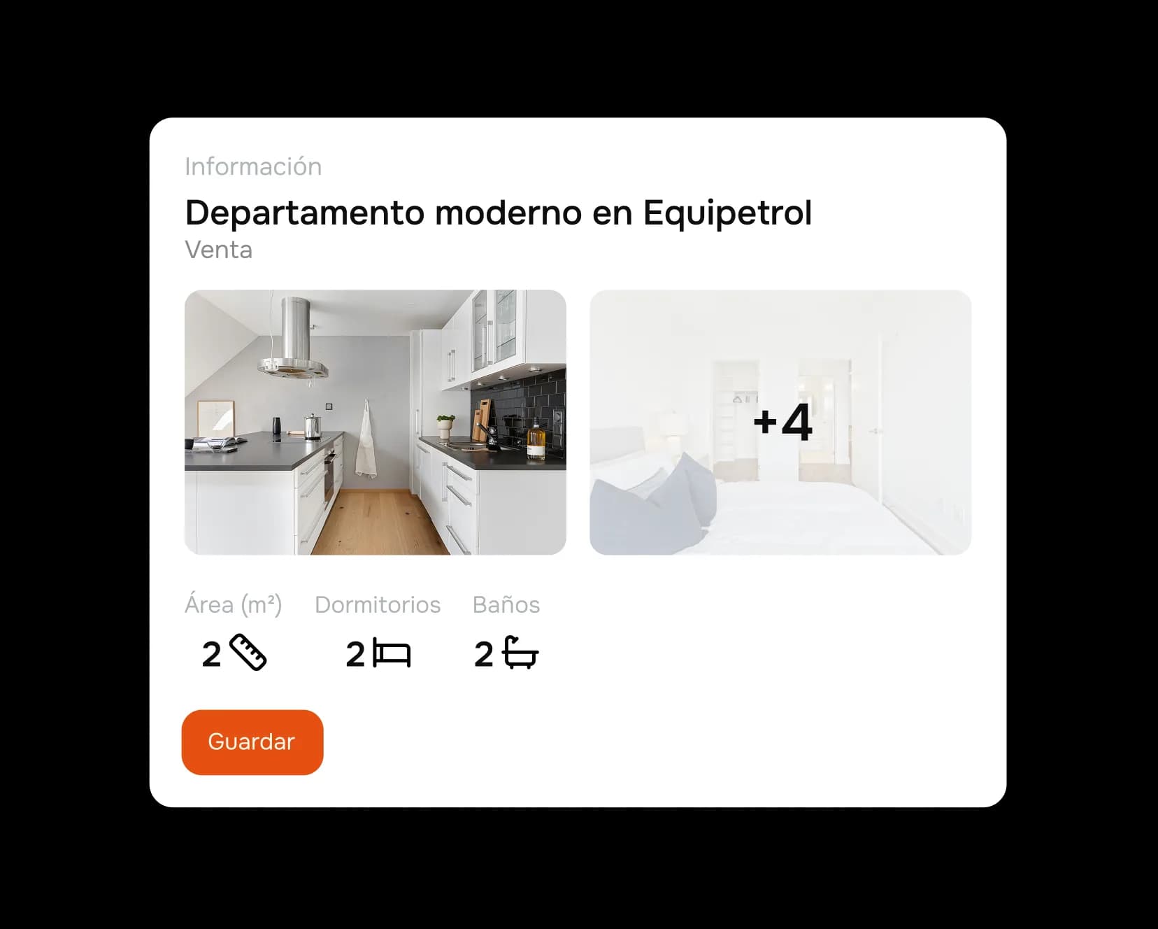 Cocina moderna junto a la vista previa de un dormitorio con más imágenes disponibles